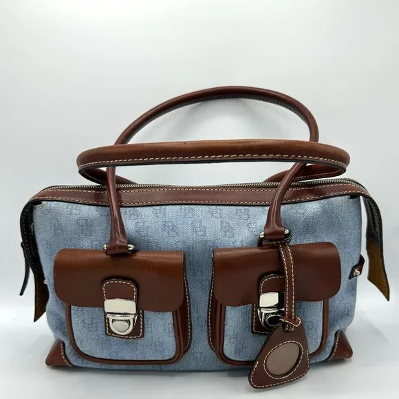 Vintage DOONEY & BOURKE Y2K Sig Double Pocket Denim Canvas Satchel - Picture 2 of 16